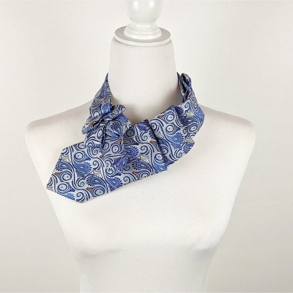 Ogsplosh Blue Silk Ascot Scarf Made From A Repurposed Silk Tie NEW - Picture 3 of 7
